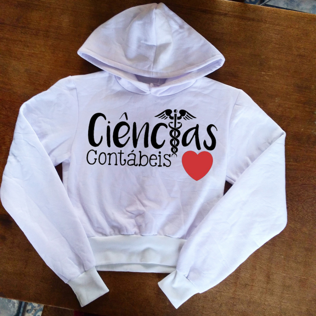 Blusa de Ciências Contábeis com Coração - Moletom Cropped Feminino