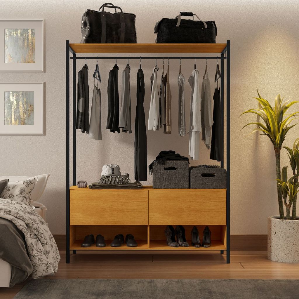 Closet Estilo Industrial Dallas 2 Gavetas e Suporte para Cabide KLM Móveis