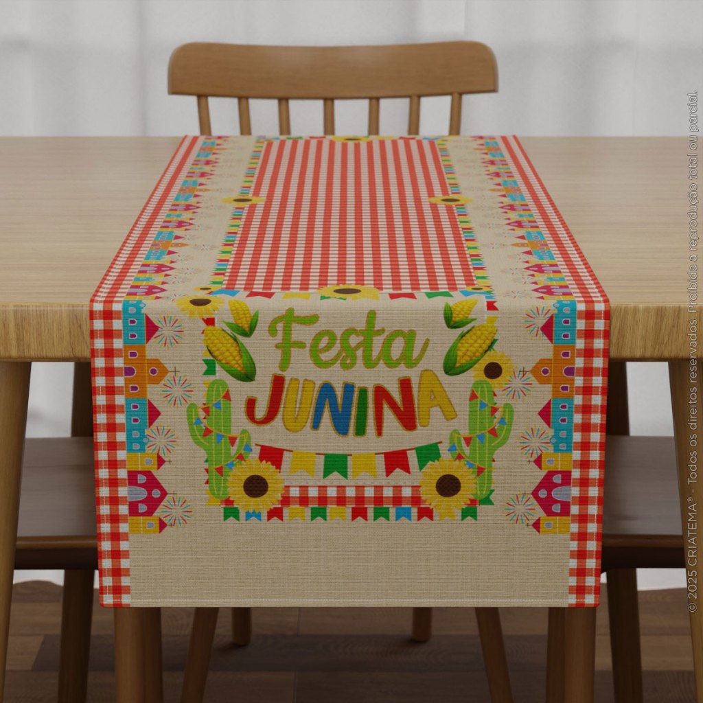 Decoração Para Festa Junina: Toalha de Mesa e Capa de Almofada Arraiá Xadrez Sublimada Em Tecido