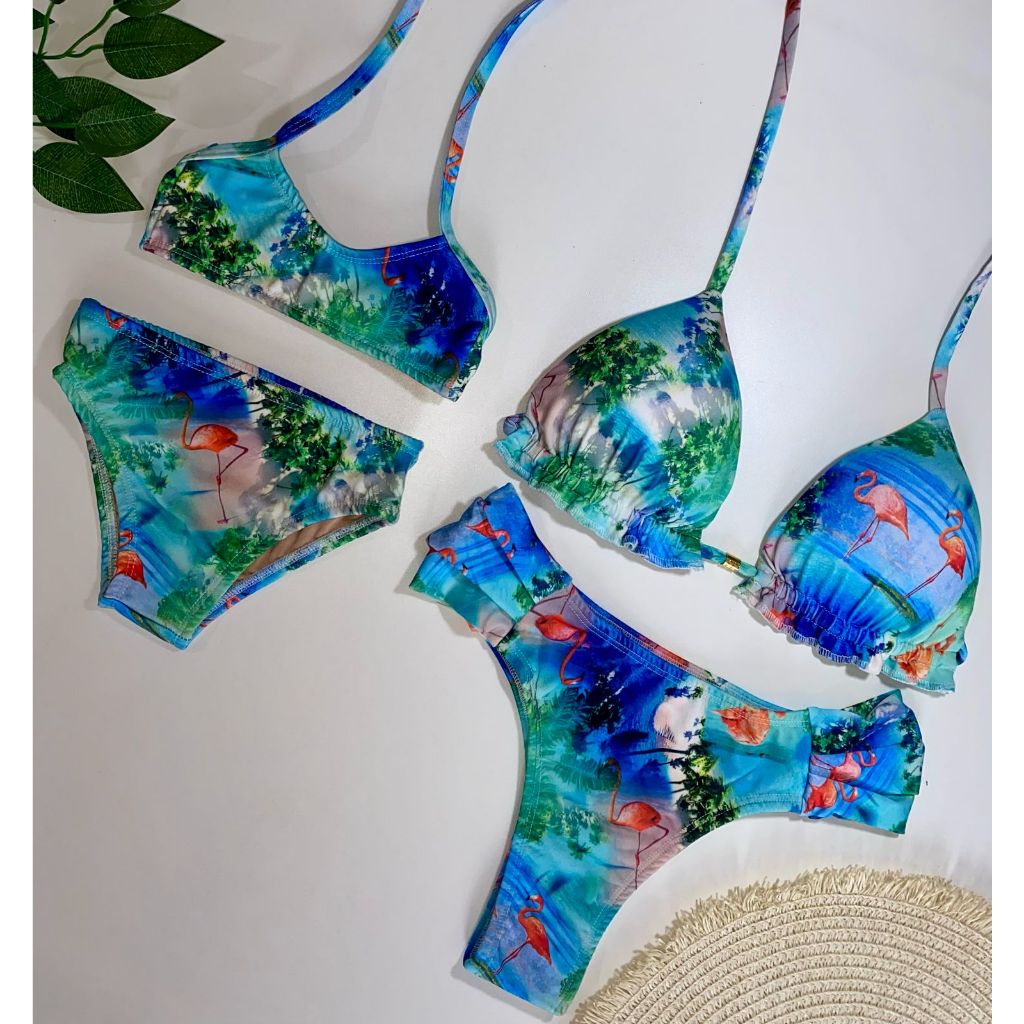 kit biquíni mãe e filha - Biquíni cortininha com calcinha básica borboleta - Moda praia