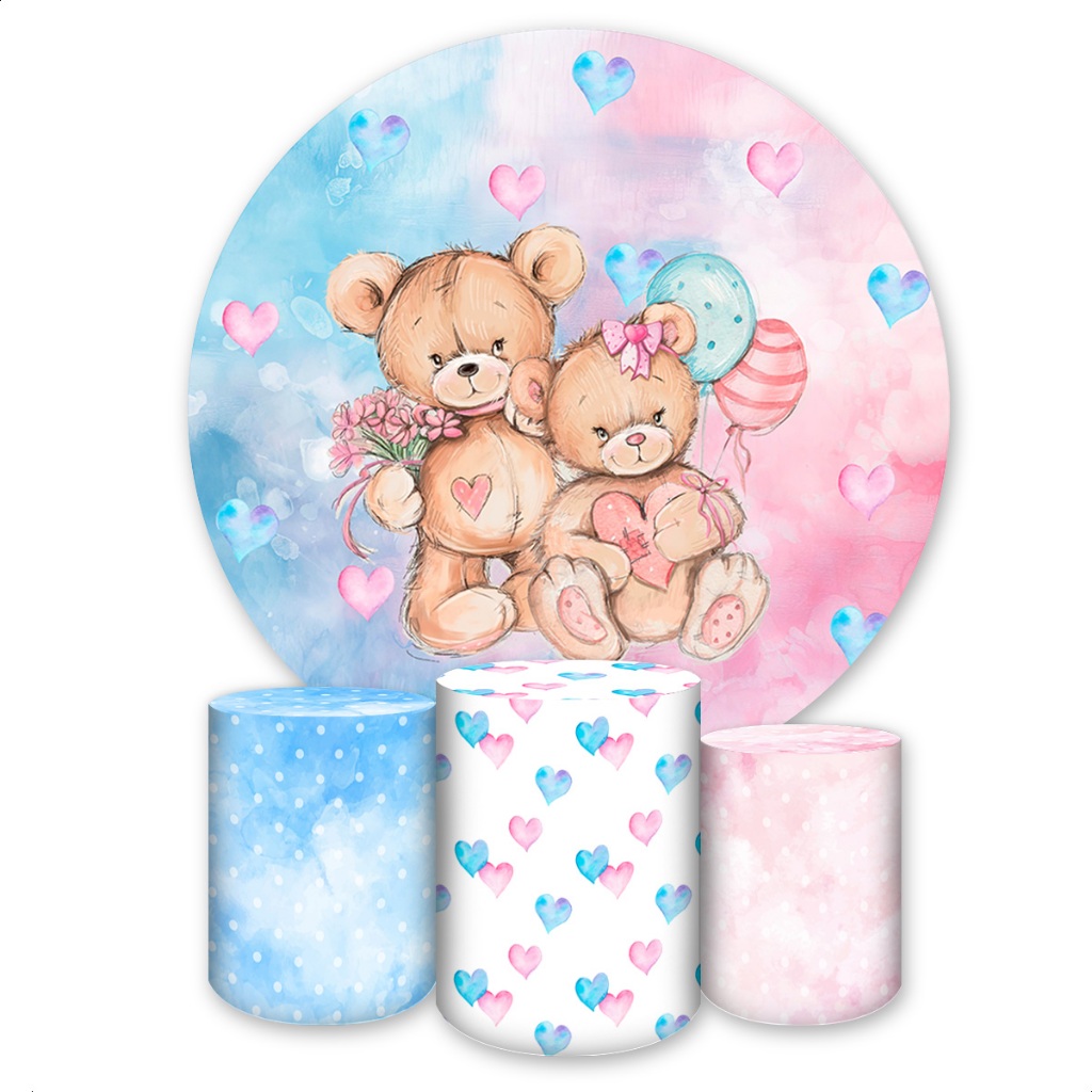 Kit Capa Painel Redondo + Trio Capas de Cilindros Sublimado Tema Ursinhos em Oferta na Shopee