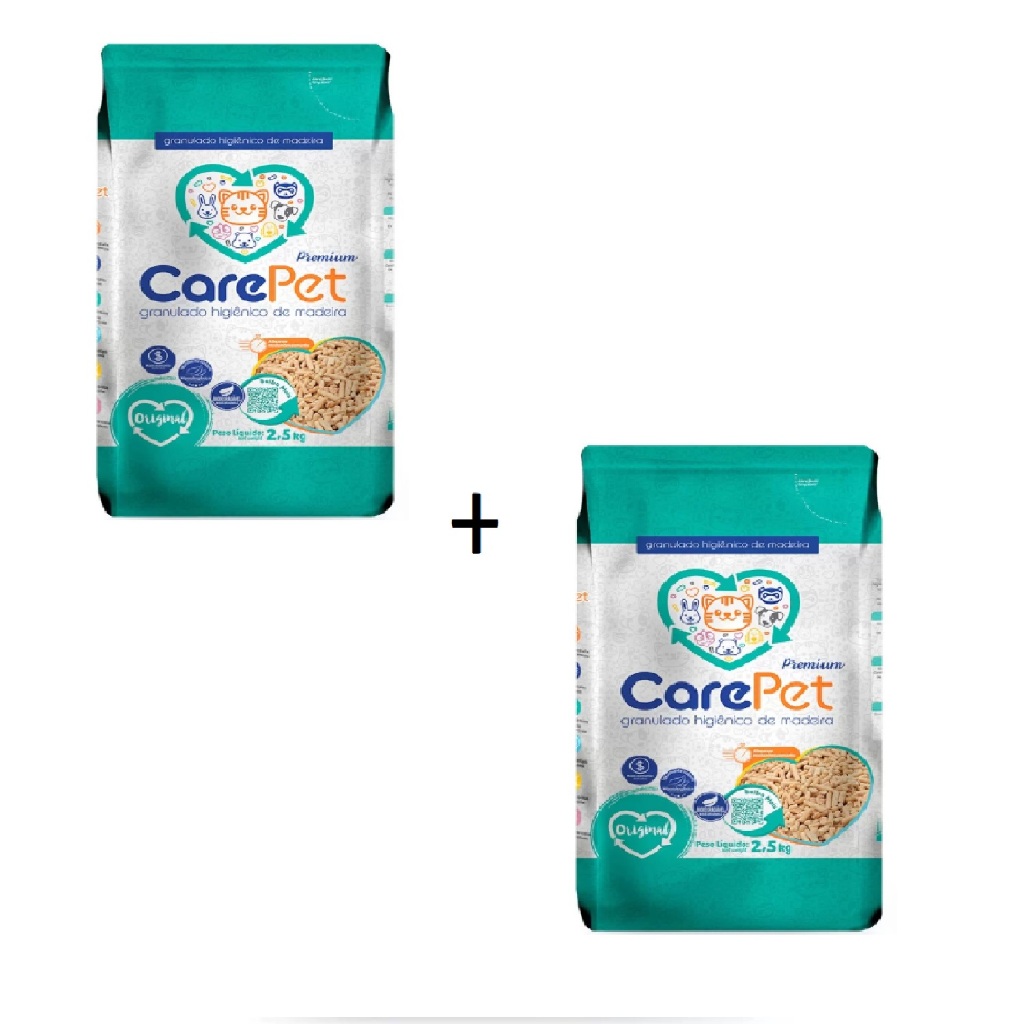 Kit 2 Areias Para Gatos Granulado De Madeira 2,5 KG - Care Pet
