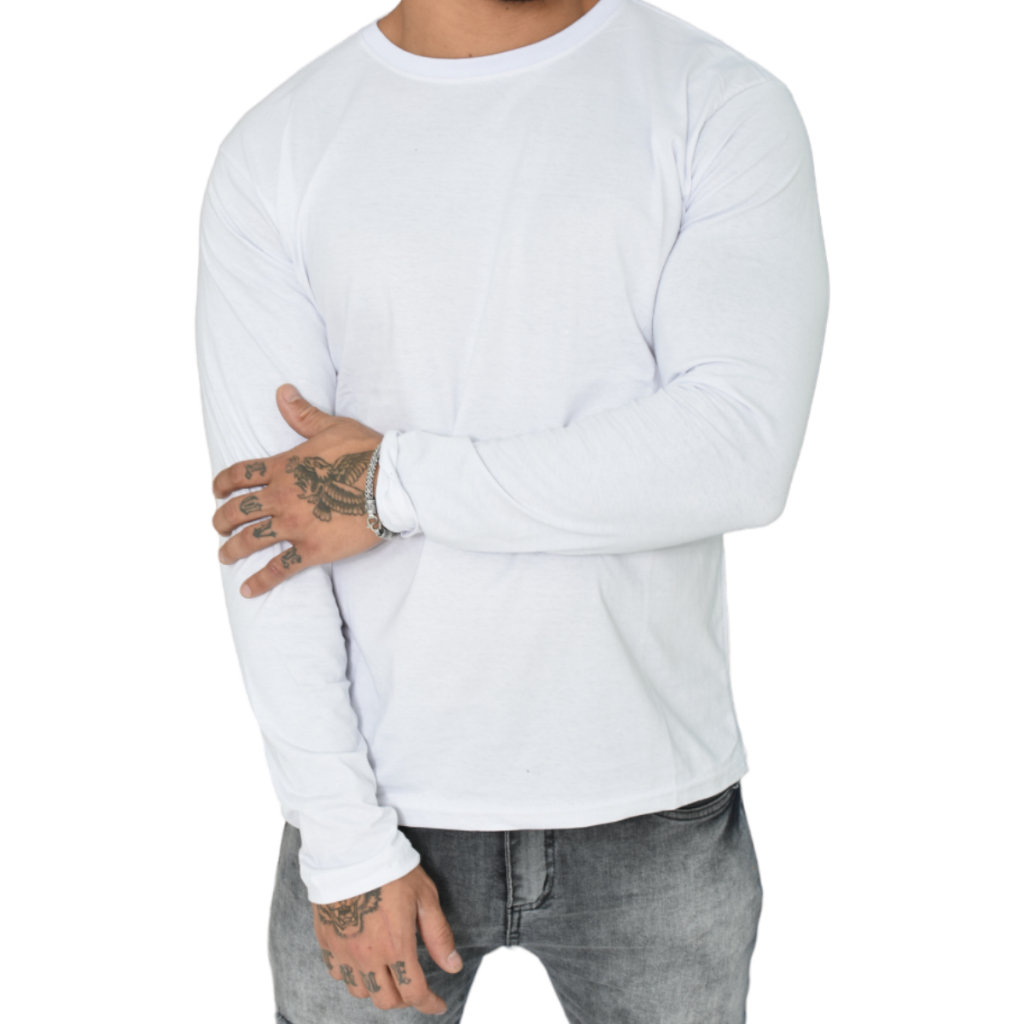 Camiseta Manga Longa Básica Lisa Sem Estampa Camisa Blusa Manga Comprida em promoção