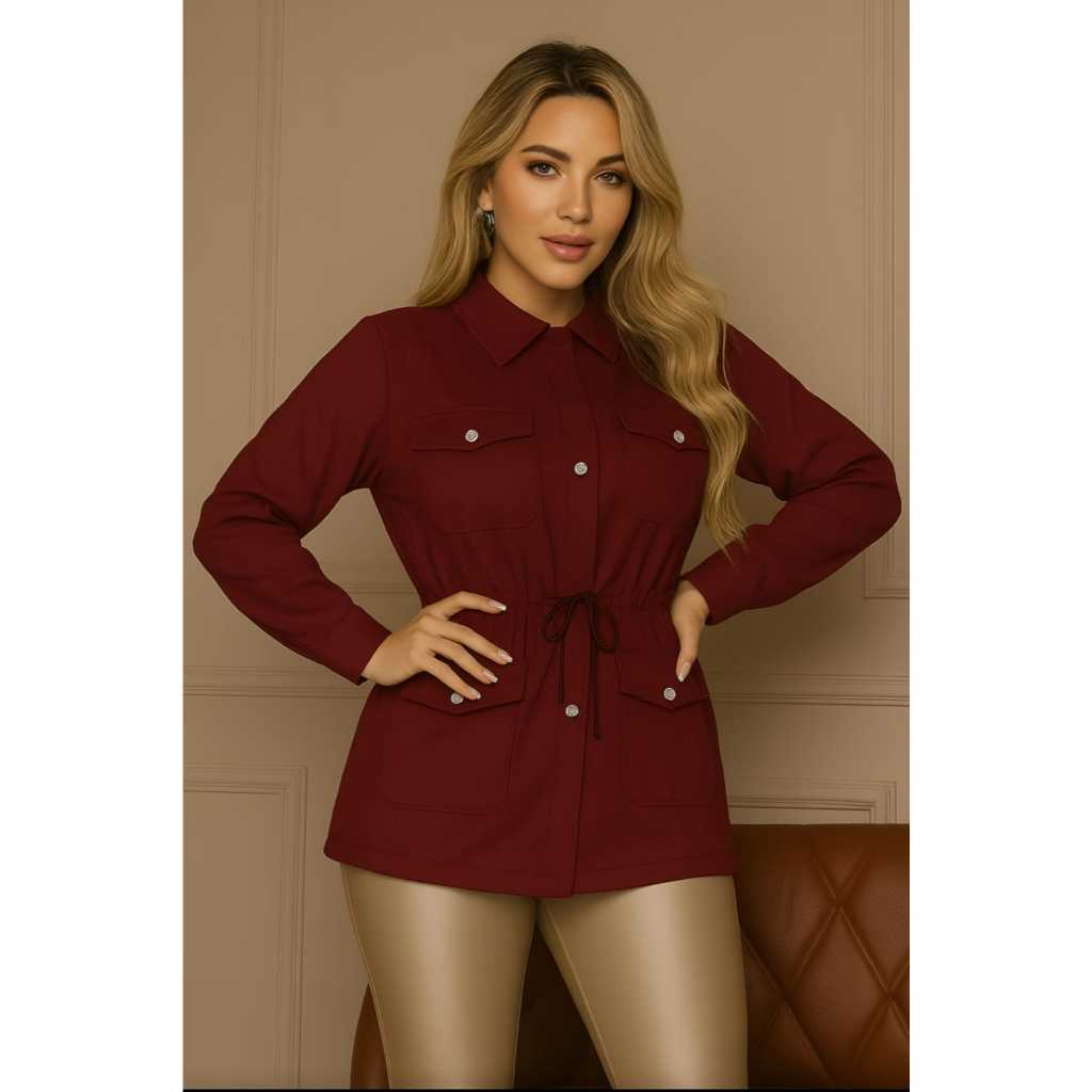 Sobretudo Feminina Modelo Parka Manga Longa Com Detalhes Em Bolso E Botão Outono Inverno Delicada E Estilosa