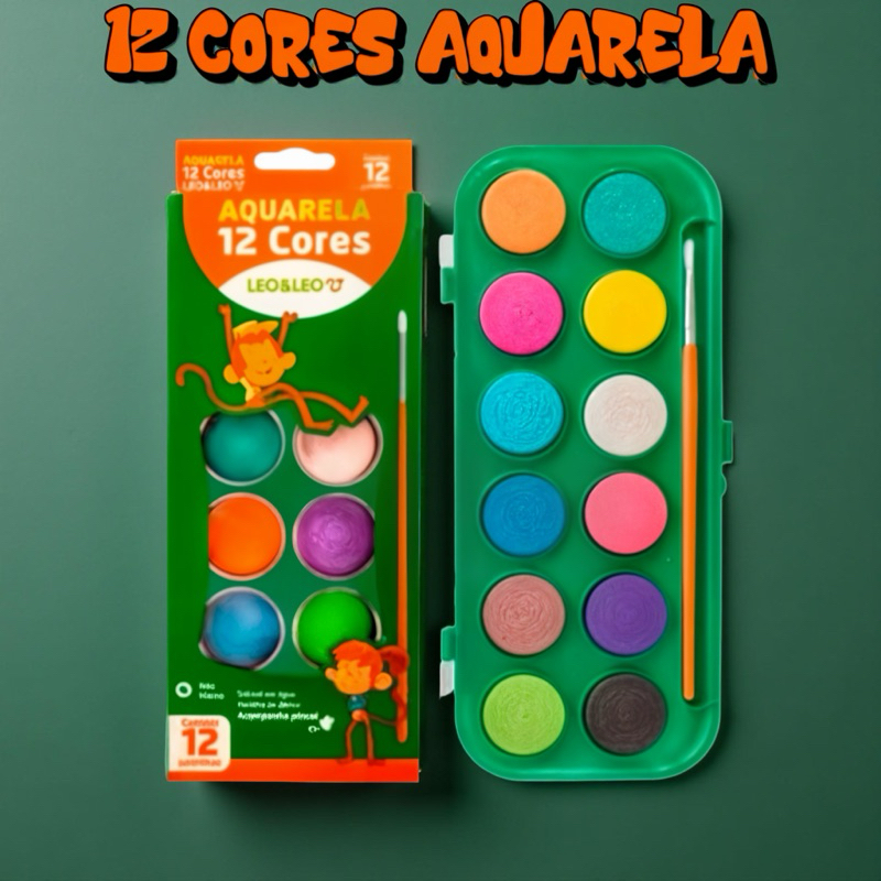 Estojo Aquarela 12 Cores Escolar Tinta e Pincel - Para Personalizar Uso Escolar e Artístico em Oferta na Shopee
