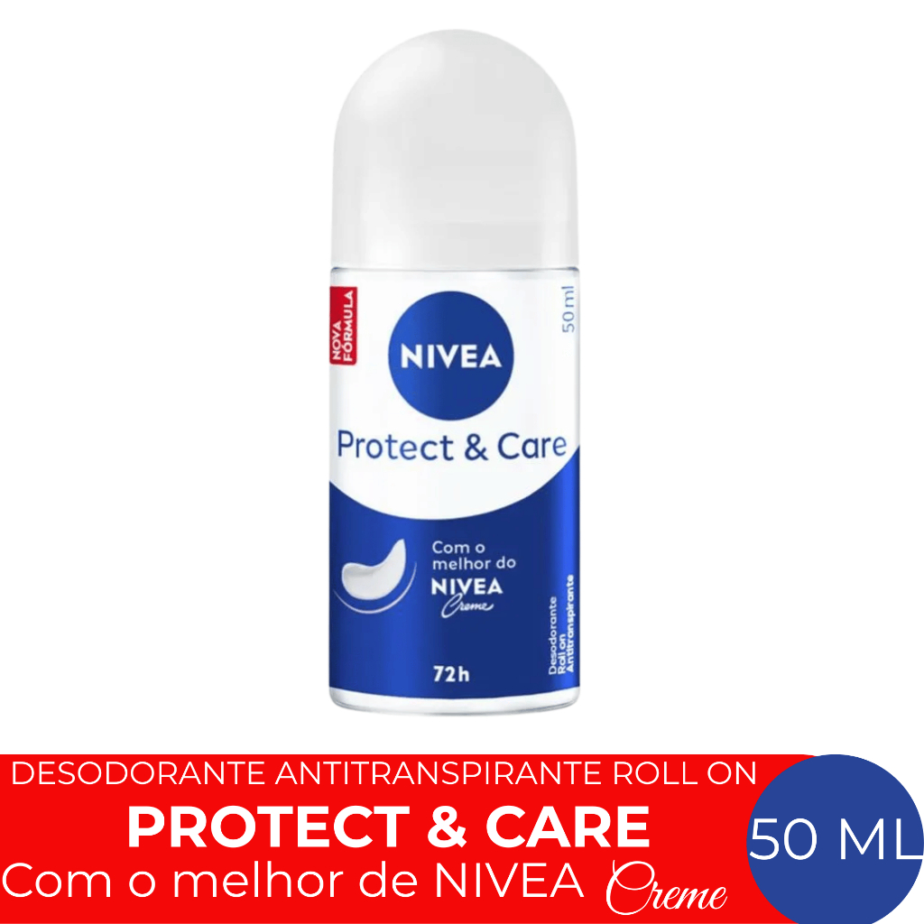 Desodorante Antitranspirante Roll On NIVEA Protect & Care 50ML Com Hidratante Nivea Creme