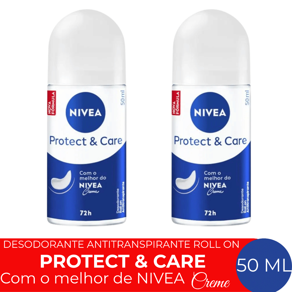 KIT 2X Desodorante Antitranspirante Roll On NIVEA Protect & Care 50ML Com Hidratante Nivea Creme