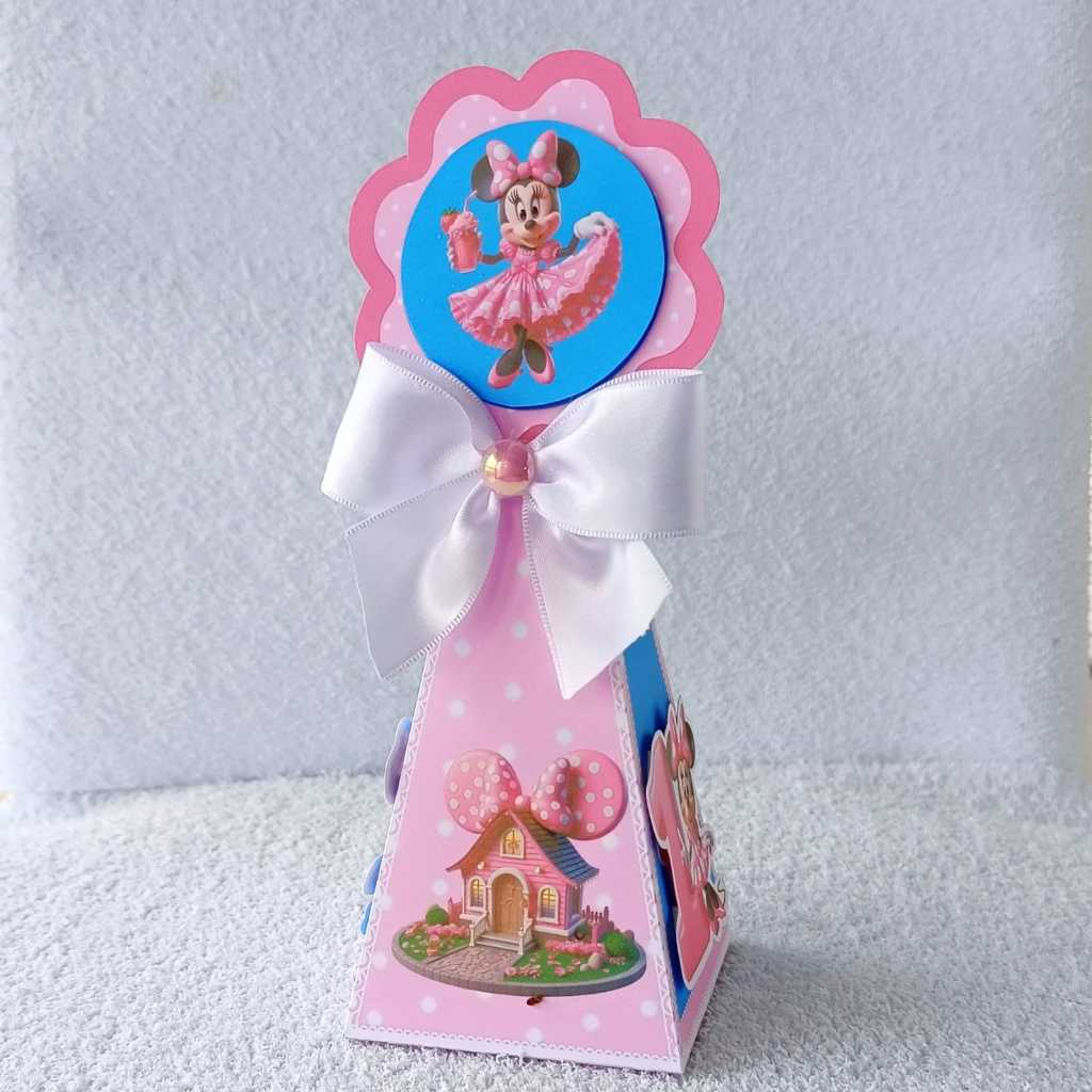 CAIXA PIRÂMIDE MINNIE ROSA / LEMBRANCINHA DE ANIVERSARIO INFANTIL CAIXINHAS PERSONALIZADAS - PEGUE E MONTE