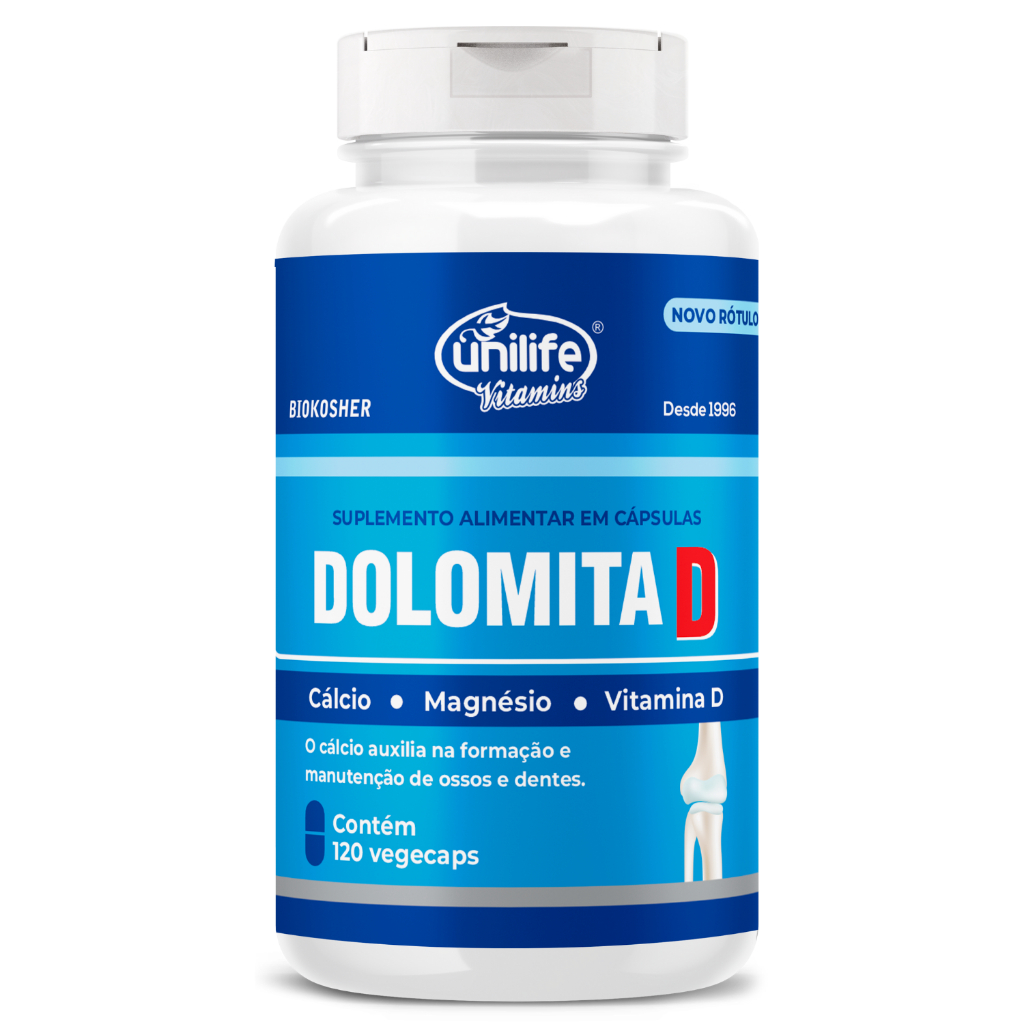 Dolomita D Unilife Cálcio Magnésio Vitamina D3 Suplemento Mineral 120 Cápsulas