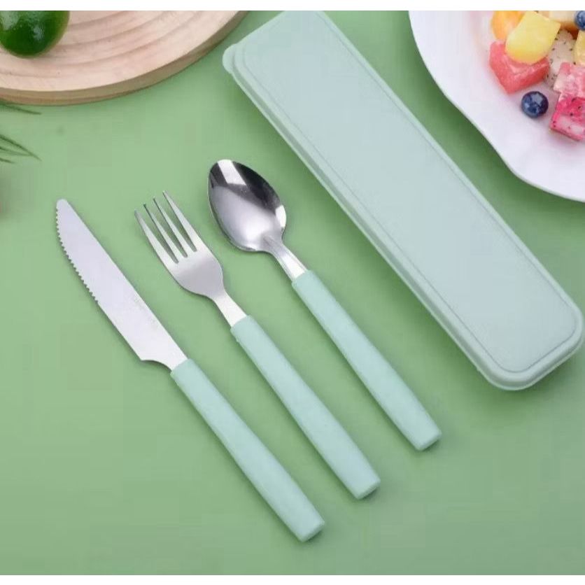 Jogo Talher Colher 3pc Inox Estojo Garfo Faca Marmita Viagem-KE HOME em Oferta na Shopee