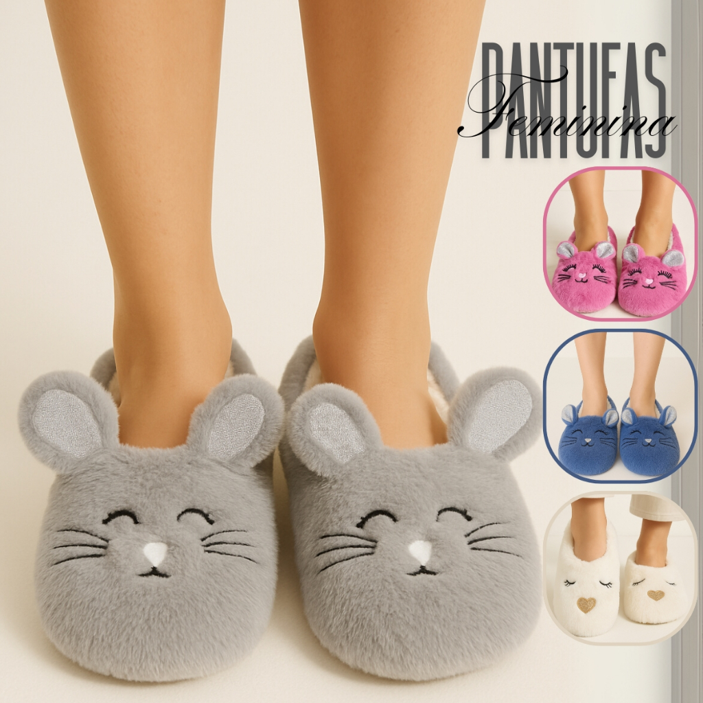 Pantufa Sapato Feminina Antiderrapante Conforto Inverno Frio