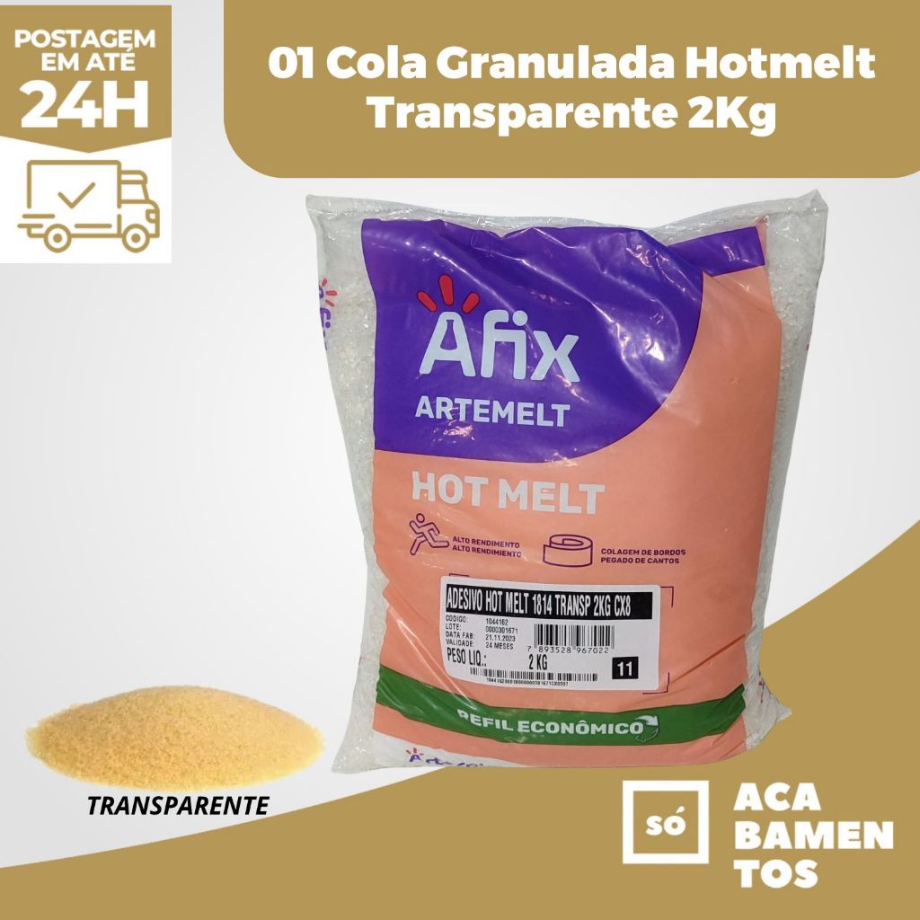 Cola Granulada Hot Melt Transparente Afix 10Kg Baixa Temperatura Coladeira Fita de Borda MDF
