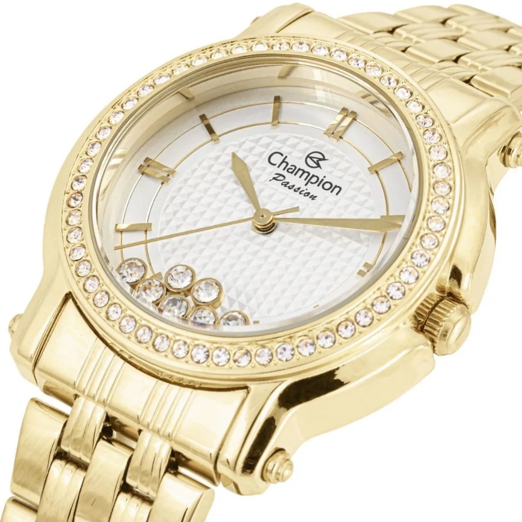 Relógio Feminino Champion Dourado Com Strass Pedras Original CN29785W Presente mae, namorada, esposa em Oferta na Shopee