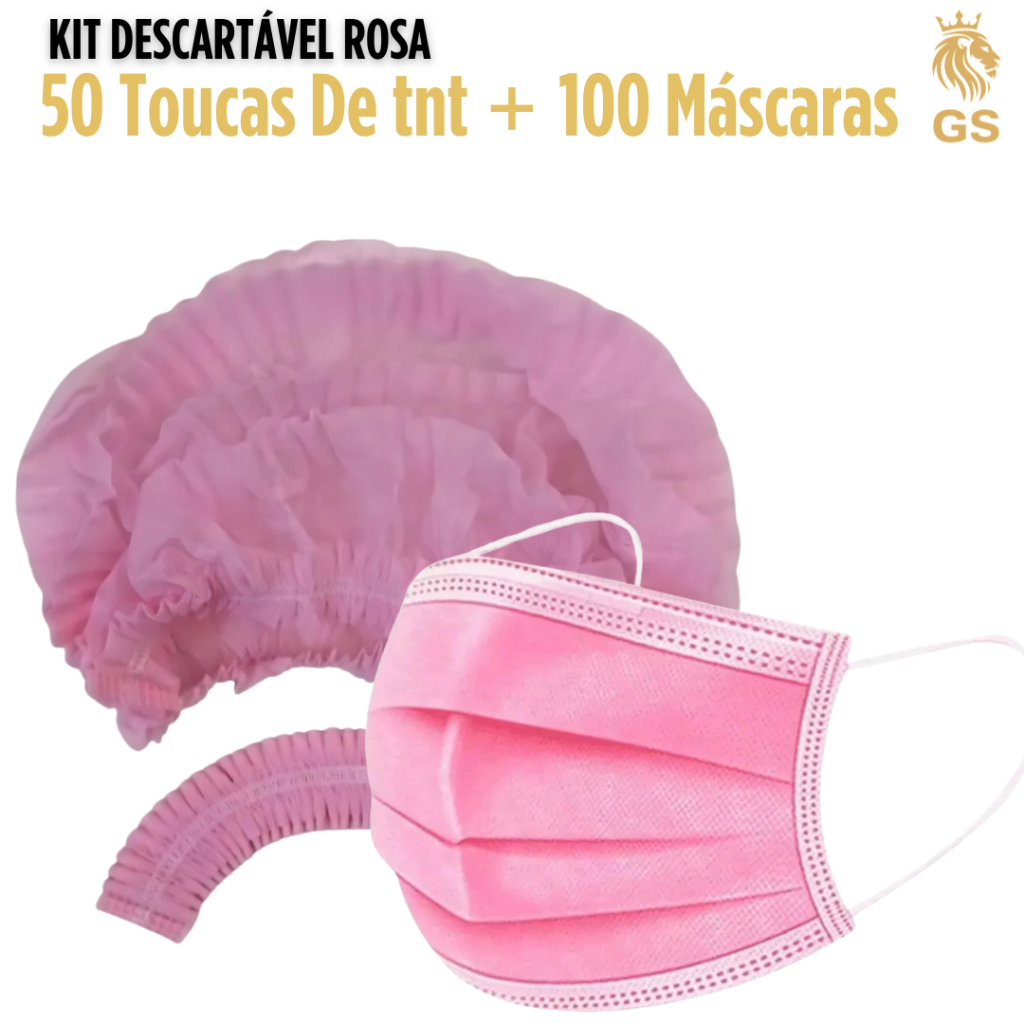 Kit 50 Touca Descartável Tnt Rosa + 100 Máscaras Tnt Descartaveis Rosa