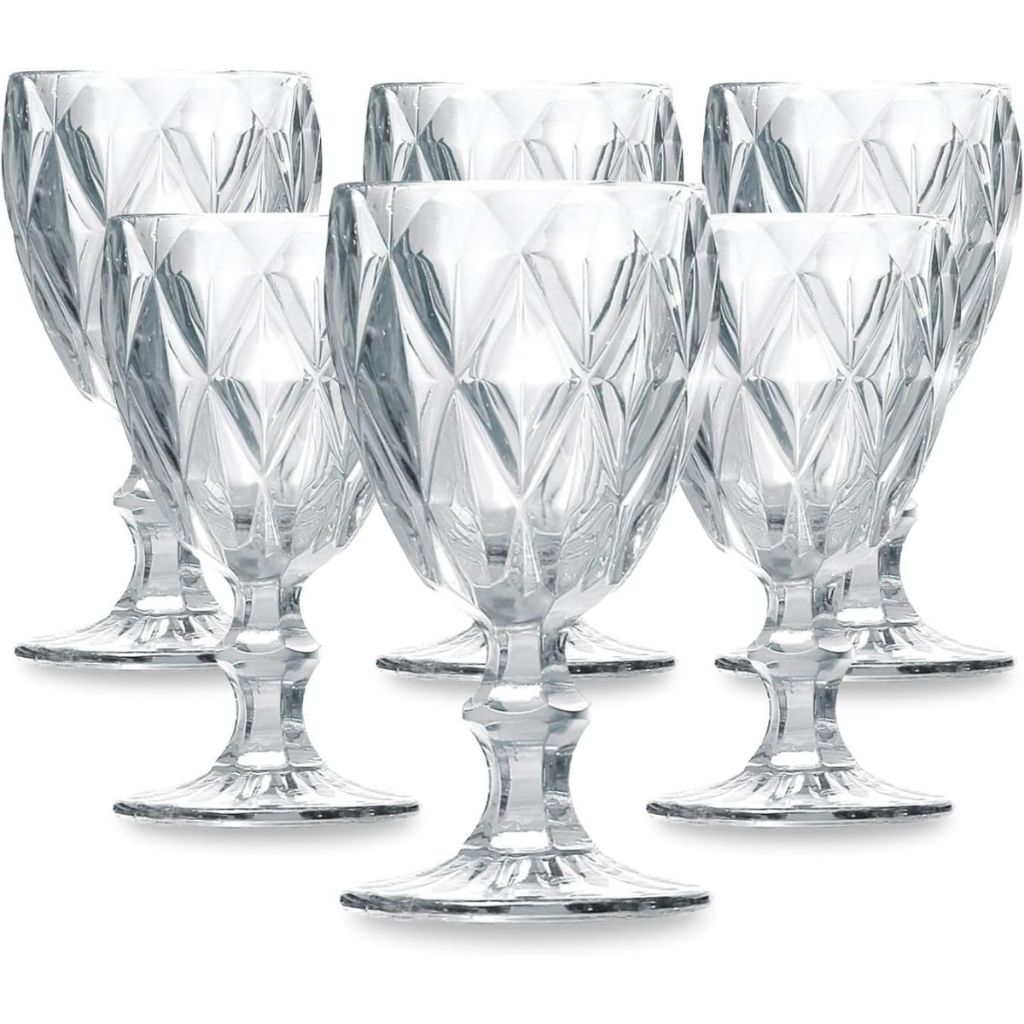 Jogo De 6 Taças Diamante 260ML Vidro Transparente Água Suco Bebida Coquetel