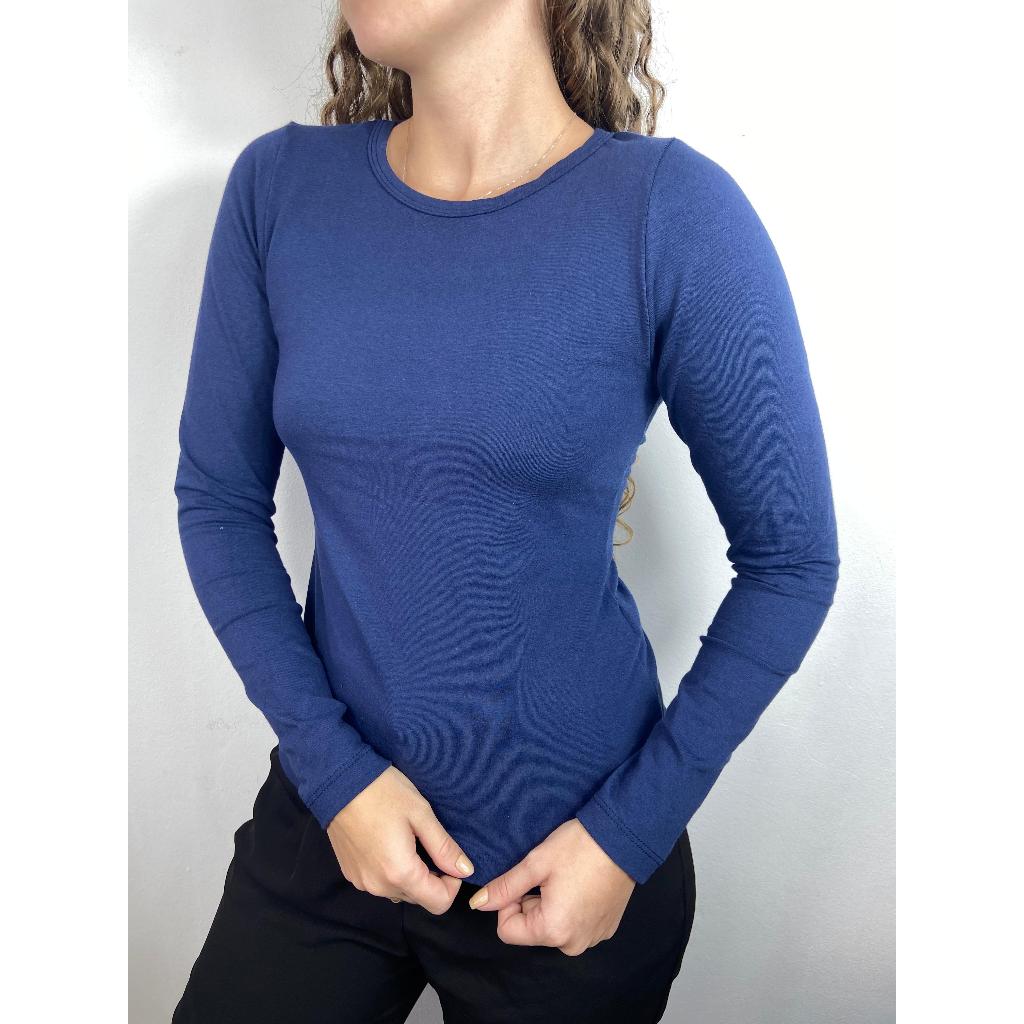 Blusa Manga Comprida Longa de Algodão Feminina Básica
