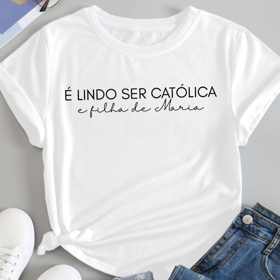 Camiseta Camisa T Shirt Filha de Maria Católica Cristã Jesus Mãe de Jesus Nossa Senhora 10...