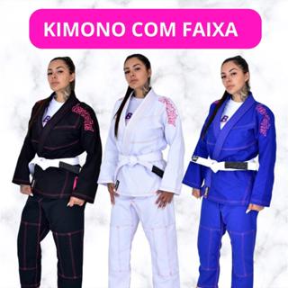 kimono  Jiu Jitsu Feminino Com Faixa Kimono Trançado Azul Preto ou Branco Envio Já! em Oferta na Shopee