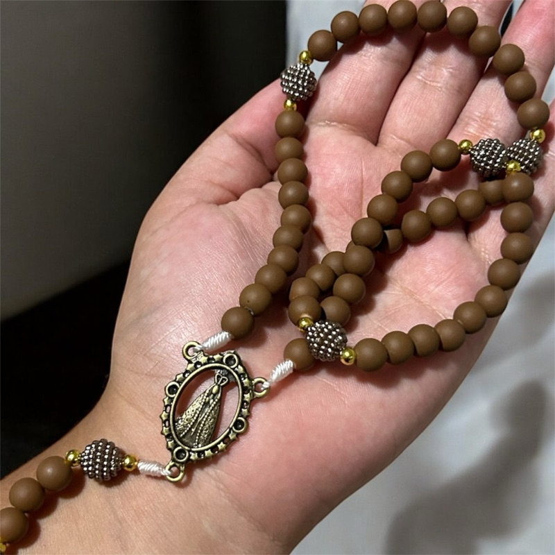Terço Marrom Nossa Senhora Aparecida Lembrancinha Religiosa Presente Catolico Oraçao Fe Devoçao