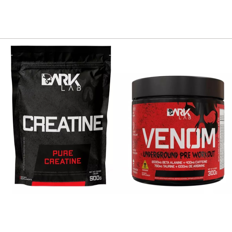 Kit Creatina Monohidratada 500g 100% Pura + Pré Treino Venom Underground 300g - Dark Lab - Health
