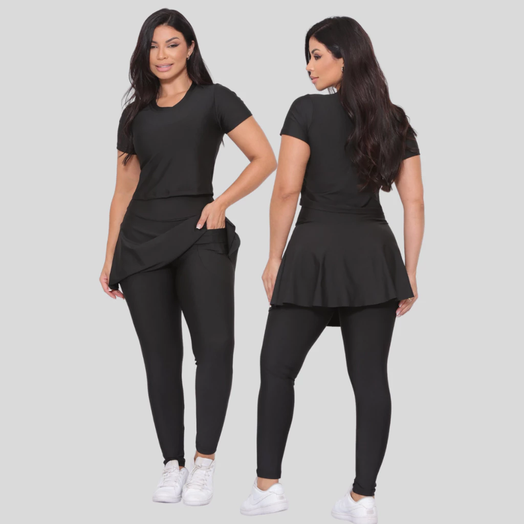 Conjunto Fitness Moda Evangelica Com Bolso Legging e Top — imagem 1