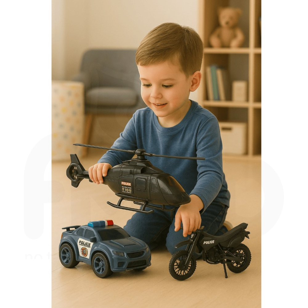 Kit De Brinquedo Infantil Menino Helicóptero Moto e Carrinho De Polícia em Oferta na Shopee