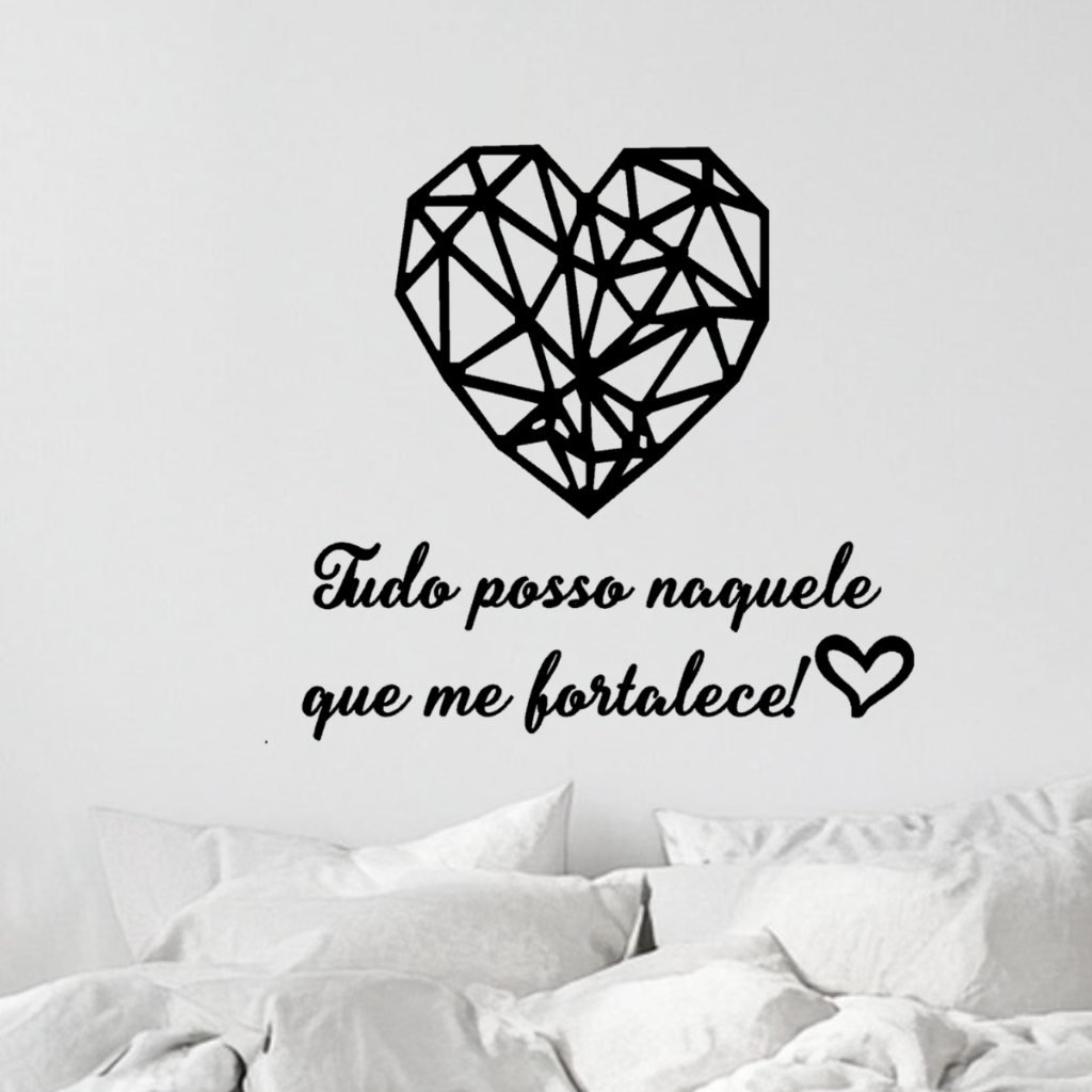 Frase de Parede Tudo posso naquele que me fortalece! + coração aplique Lettering MDF em Oferta na Shopee