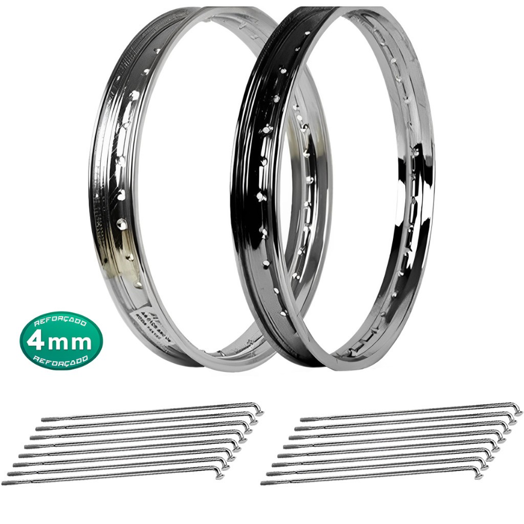 Par De Aros Traseiro E Dianteiro + Par Raios 4mm Cromado Biz 100 Biz 110 Biz 125 Pop 100 Pop 110