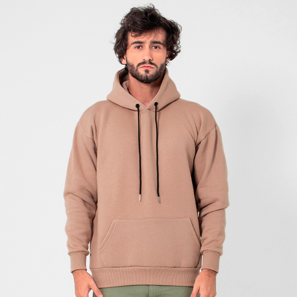 Moletom Canguru Streetwear 2 Cabos Bege - Men Clothes