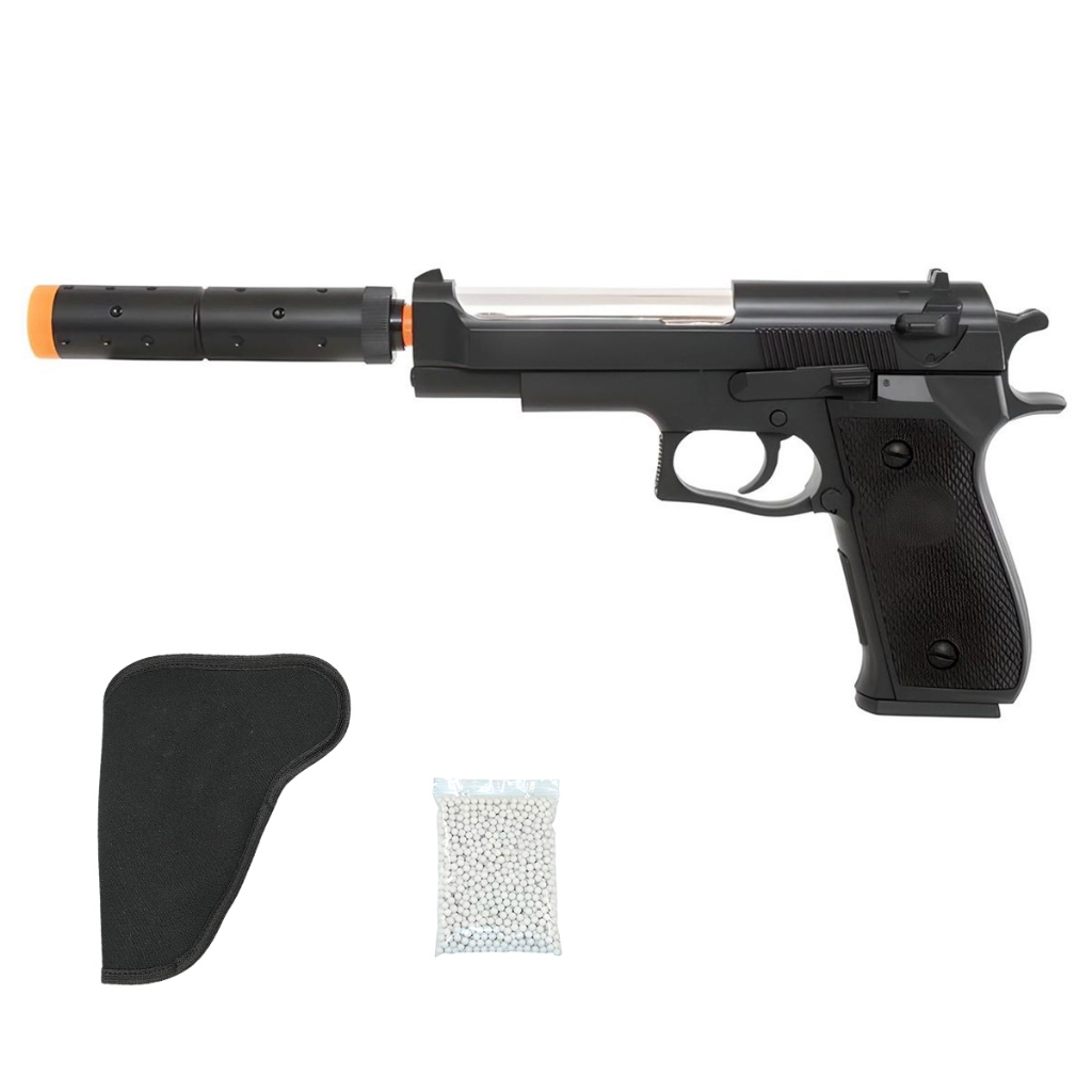 Pistola AirSoft Spring Beretta M22 6mm Preta - Double Eagle + Coldre + 2000 Esferas 0.12g em Oferta na Shopee