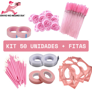Kit Cílios 50 escovinhas + aplicador batom + batoque + fitas transpore + gel pad + fita micropore em Oferta na Shopee