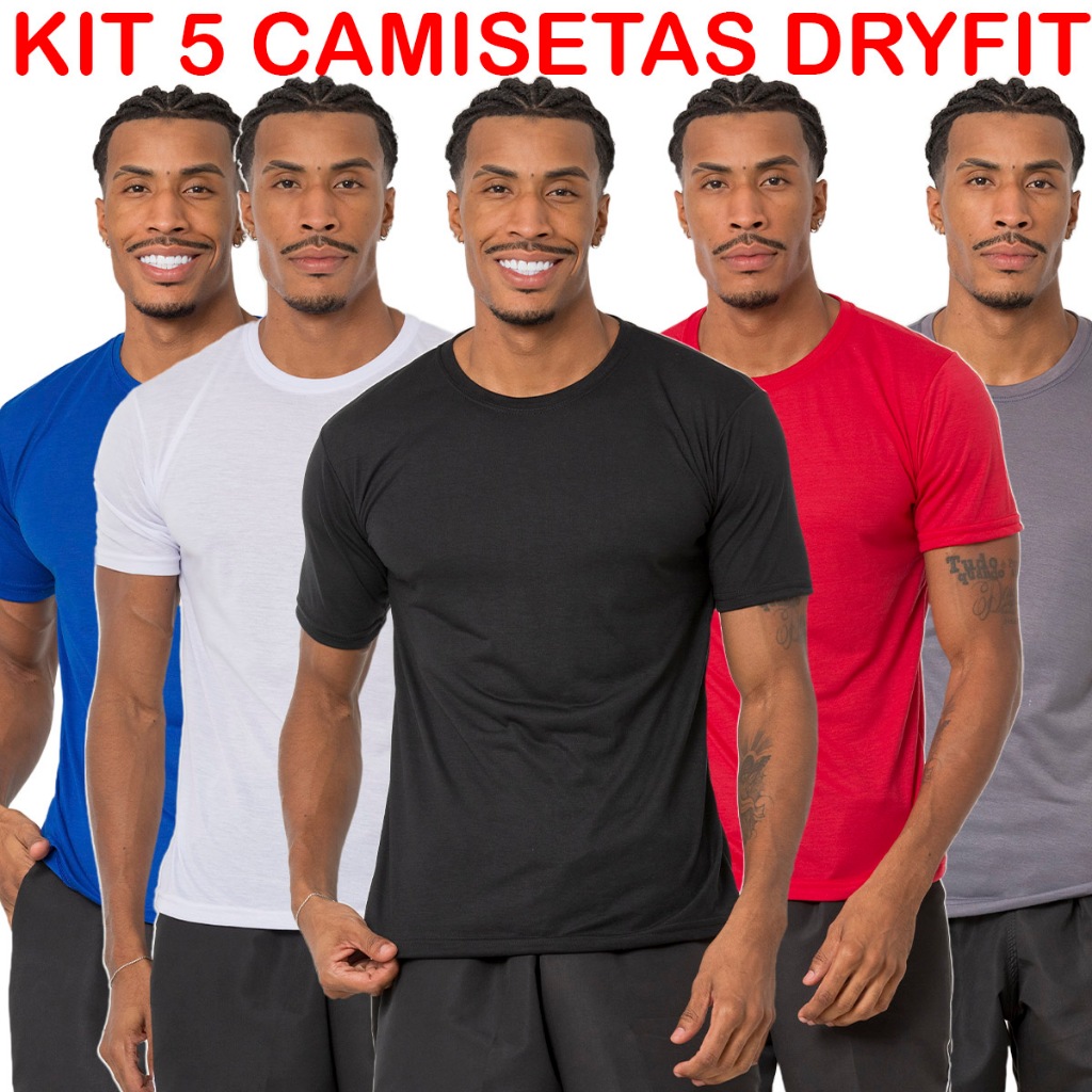 Kit 5 Camisetas Dry Fit Masculina - Casual - Treino - Academia - Esportes - Exercícios - Corrida
