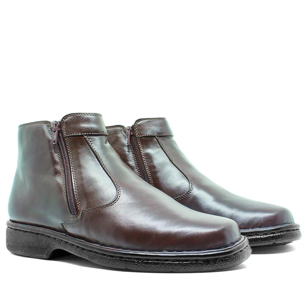 Bota Antistress Couro Legítimo Botina Ortopédica Zíper 352
