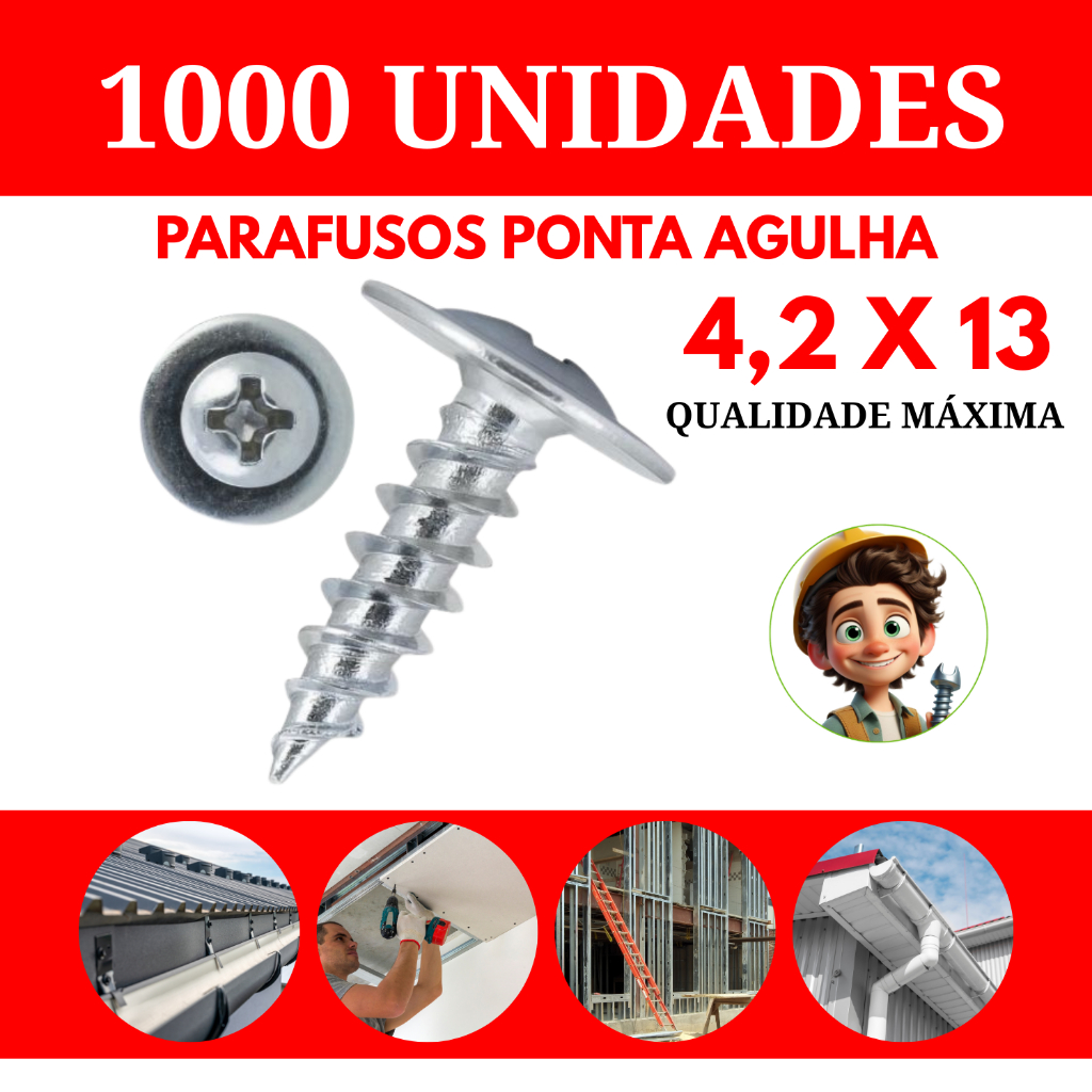 Kit Parafuso Ponta Agulha Phillips 4,2x13 Para Forro PVC Drywall Aço Premium Parafuso Pro