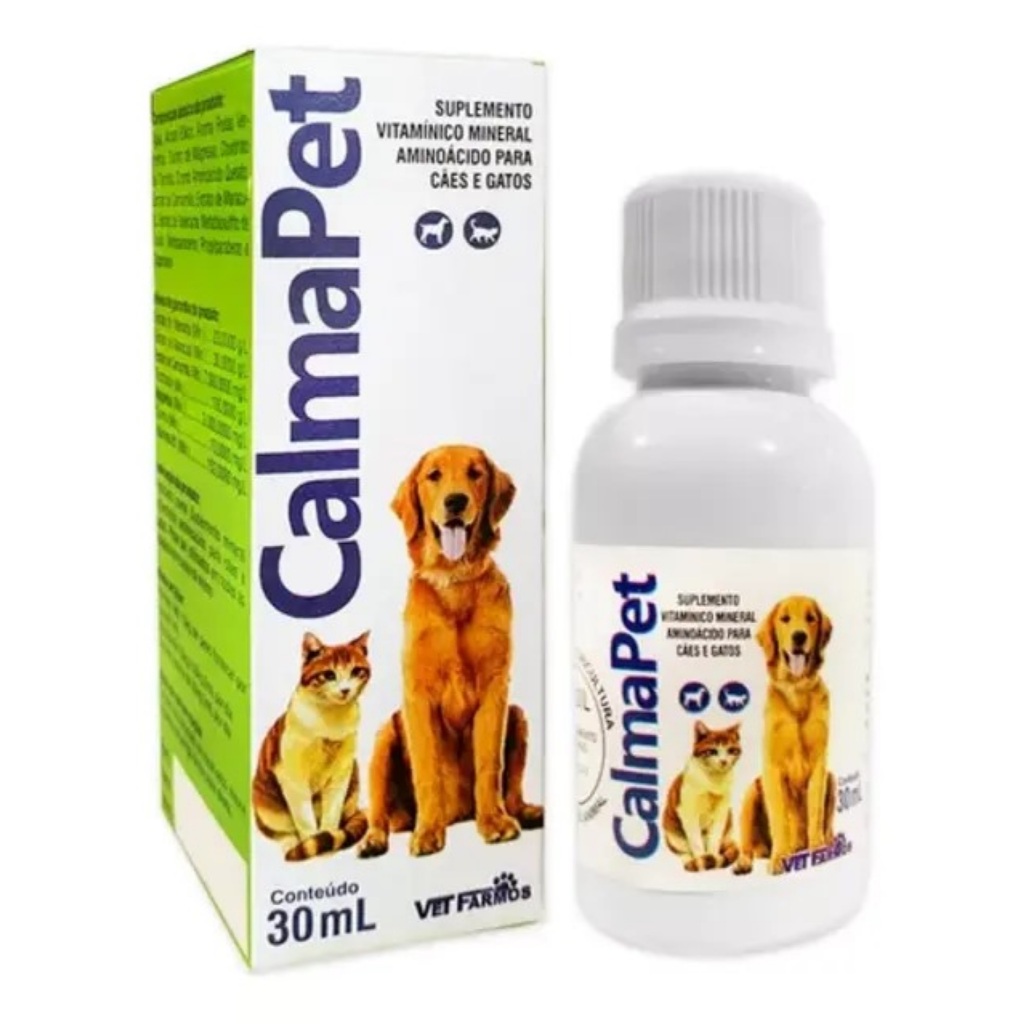 Calma Pet VetFarmos 30mL é o calmante natural ideal para cães e gatos, reduzindo ansiedade e promovendo bem-estar