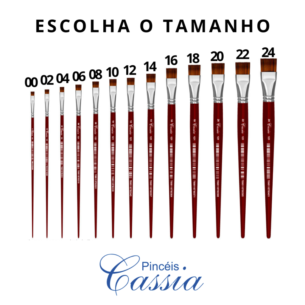 Pincel Chato Artistico Cabo Longo Ref.121 - Pincéis Cassia (Escolha o Tamanho)