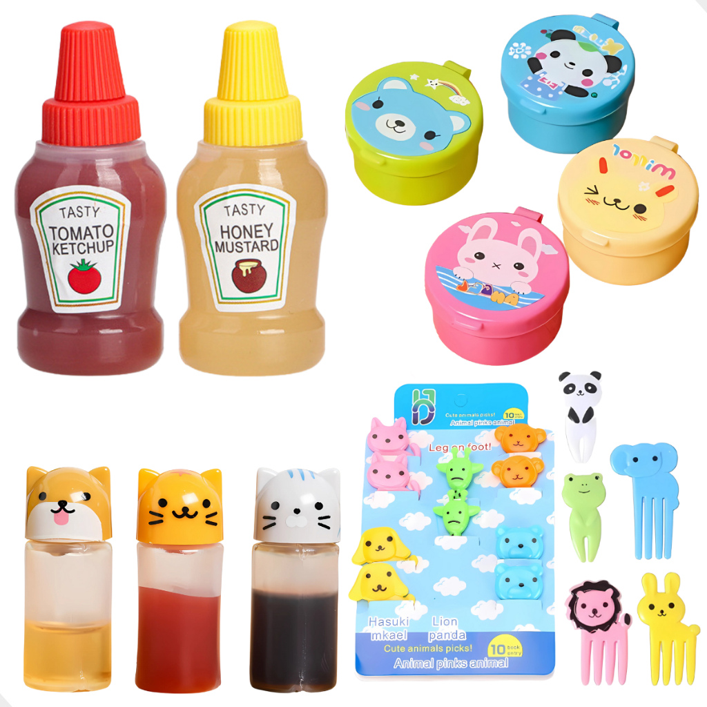 Mini Porta Molhos Bisnagas e Garfinhos Para Lancheiras e Marmitas em Oferta na Shopee