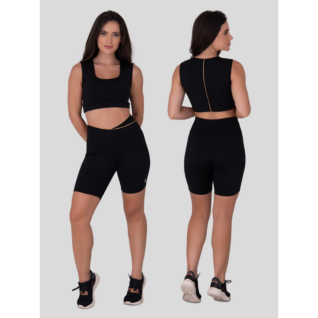 Conjunto Top + Bermuda Feminina Fitness Lurex em Oferta na Shopee