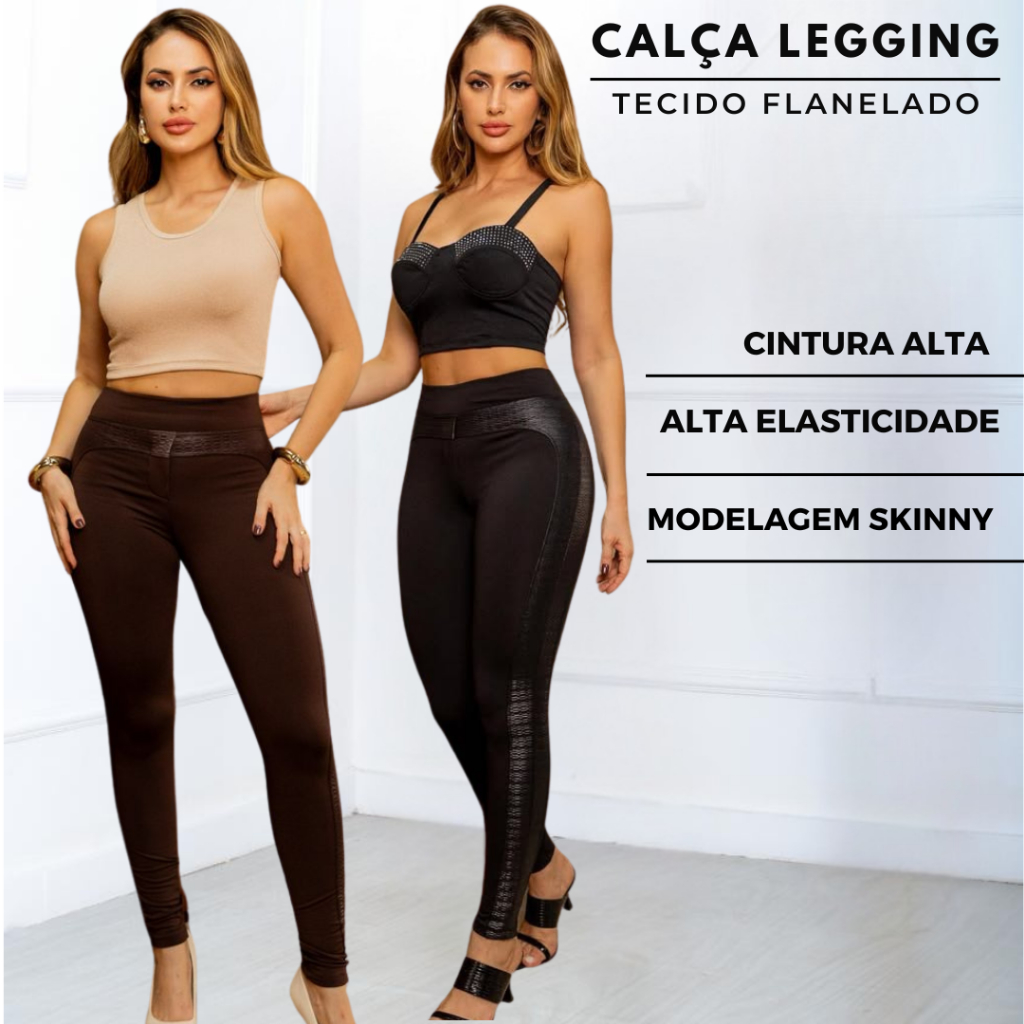 Calça Feminina Legging Flanelada de Inverno Montaria com Cirrê Roupa de Frio