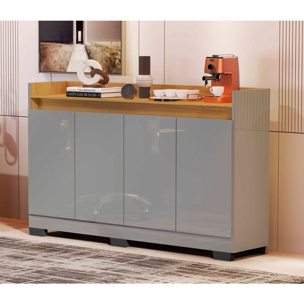 Rack Aparador Buffet Cantinho Café Retrô 4 Portas Ryzen Nichos E Prateleiras Internas em Oferta na Shopee