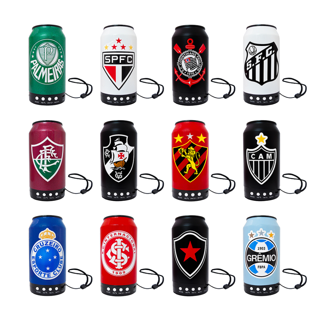 Caixa de Som Bluetooth Latinha - Times [Palmeiras, São Paulo, Corinthians, Santos, Fluminense, Vasco, Sport...]