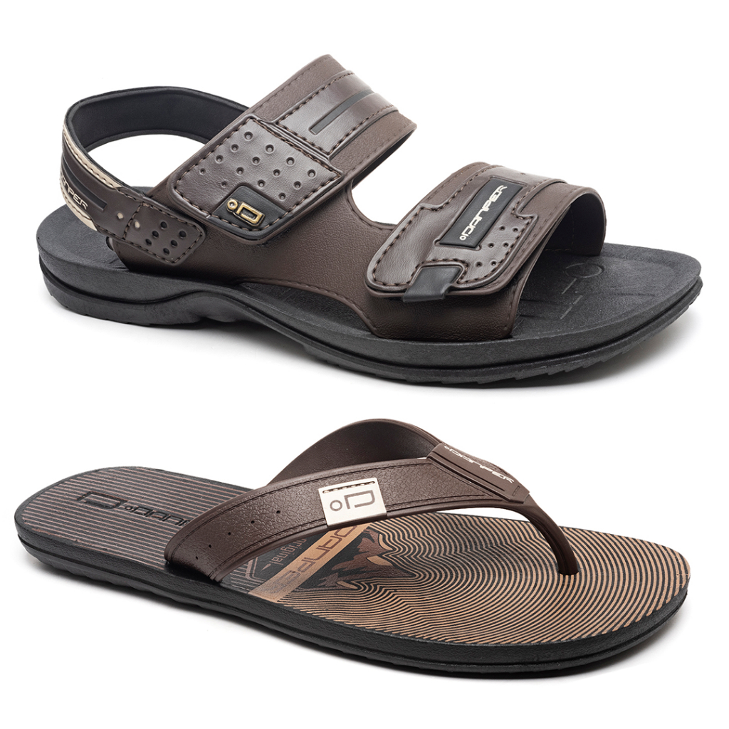 Kit Papete Sandália Mônaco Marrom Danper + Chinelo Dedo Barcelona Marrom Masculino em Oferta na Shopee