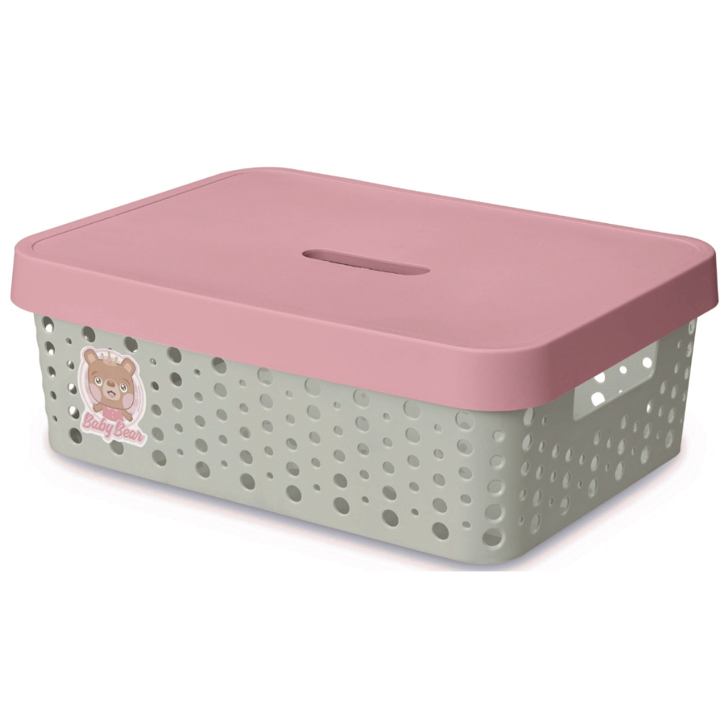 Cesto Organizador 11L c/ Tampa Para Bebê Caixa Organizadora Linha Baby Menina - Usual Utilidades