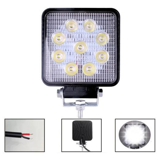Detalhes do Farol De Milha Led Quadrado 9 Leds 12v 24v 27w Off Road