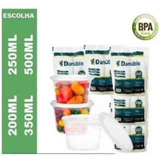 kit Pote e Tampa C/48unid. 200ml,250 ml ,350ml, 500ml ou 1500ml Danubio. em Oferta na Shopee