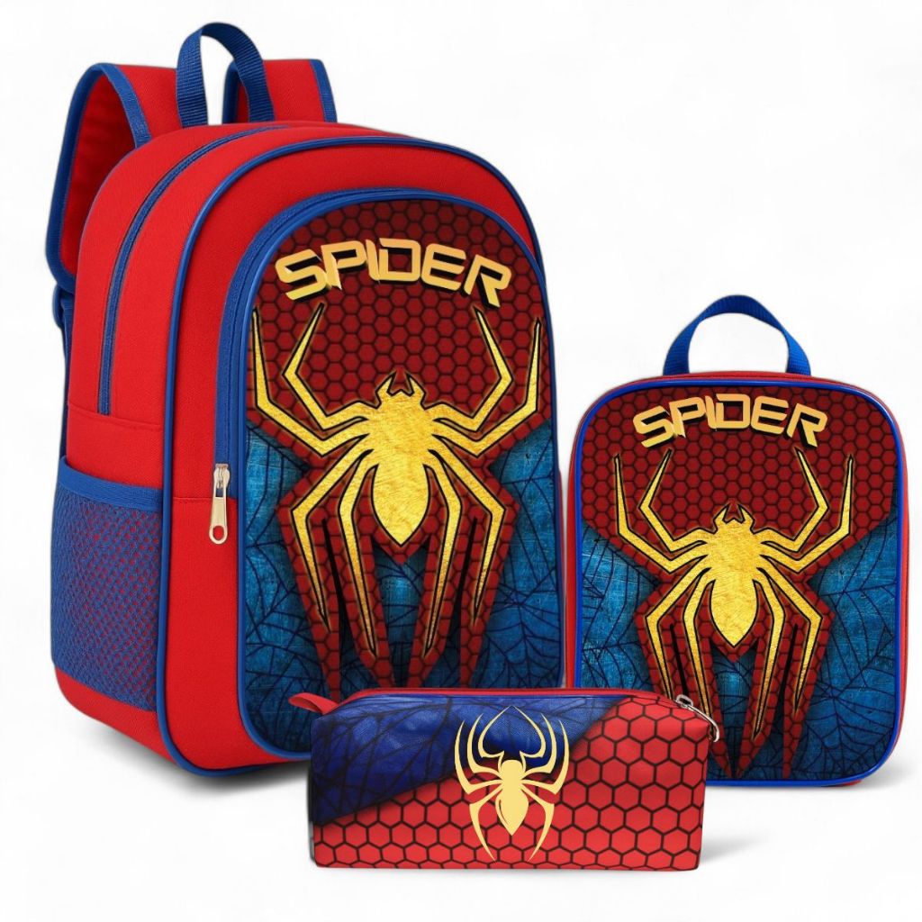 Kit Escolar Infantil Masculino | Mochila de Costas + Lancheira Térmica + Estojo | Leve, Grande e Reforçado