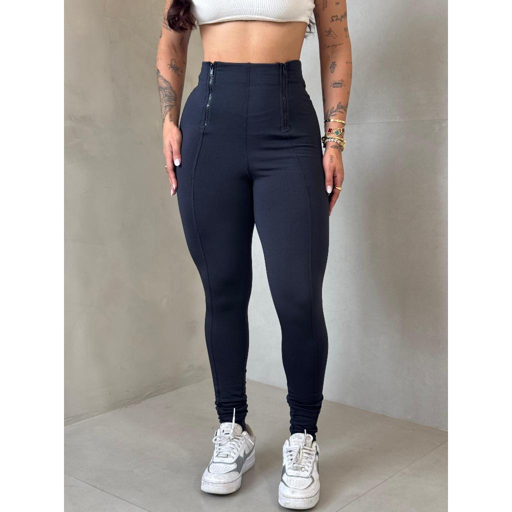 Calça Legging Montaria Forrada Dois Ziper na Frente Modela e Empina Bumbum em Oferta na Shopee