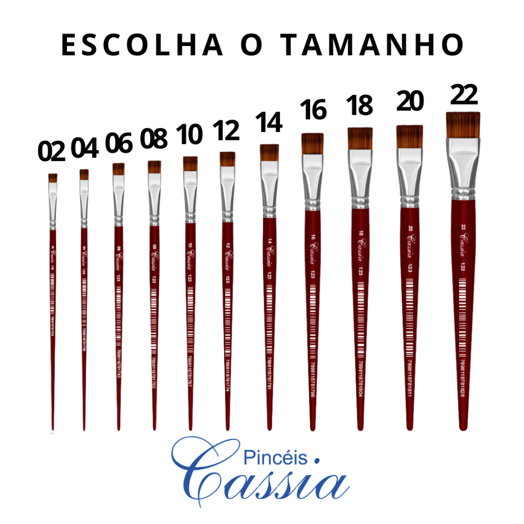 Pincel Chato Artistico Cabo Curto Ref.123 - Pincéis Cassia (Escolha o Tamanho)