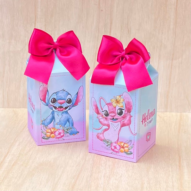 20 Caixa Milk  Personalizada para Lembrancinhas - Stitch e Angel - Decoração Festa Aniversário Infantil - Pegue e Monte