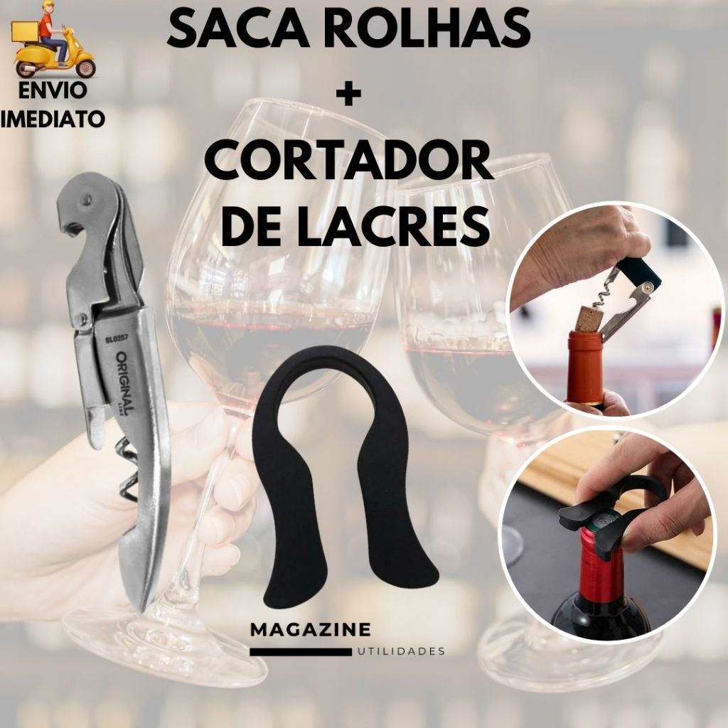 Saca Rolhas + Cortador De Lacres Para Garrafas De Vinhos E Champanhe Cortador De Capsulas